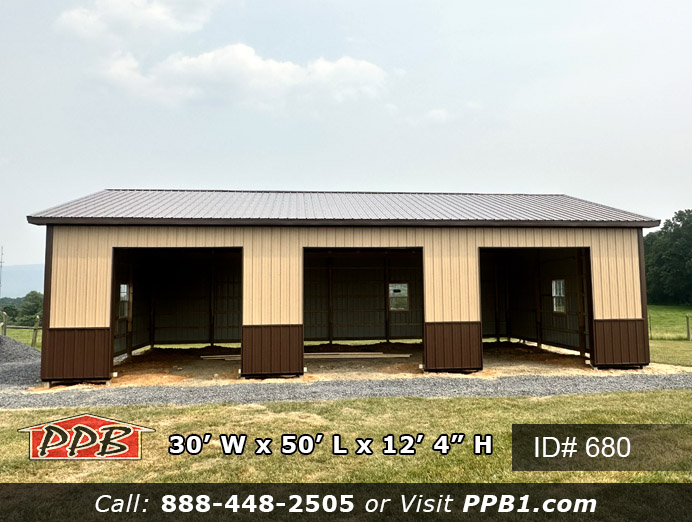 680 - Brown & Tan Three-Car Garage