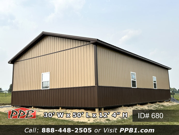 680 - Brown & Tan Three-Car Garage