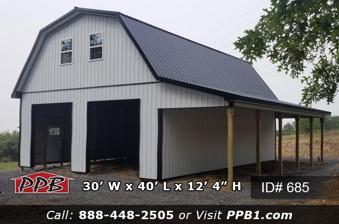 685 - Gambrel Garage with Lean-to