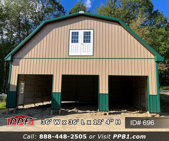 Two-tone gambrel garage with three bays
