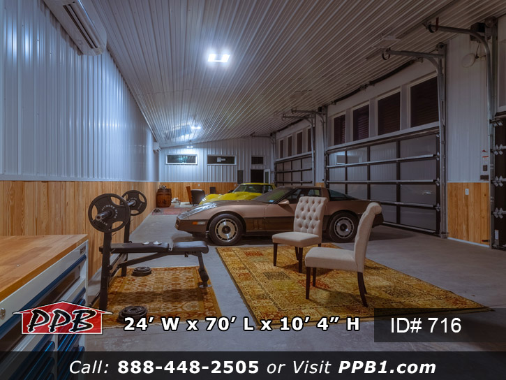 Knotty Pine four foot high on all four walls with metal liner panel the rest of the way up.