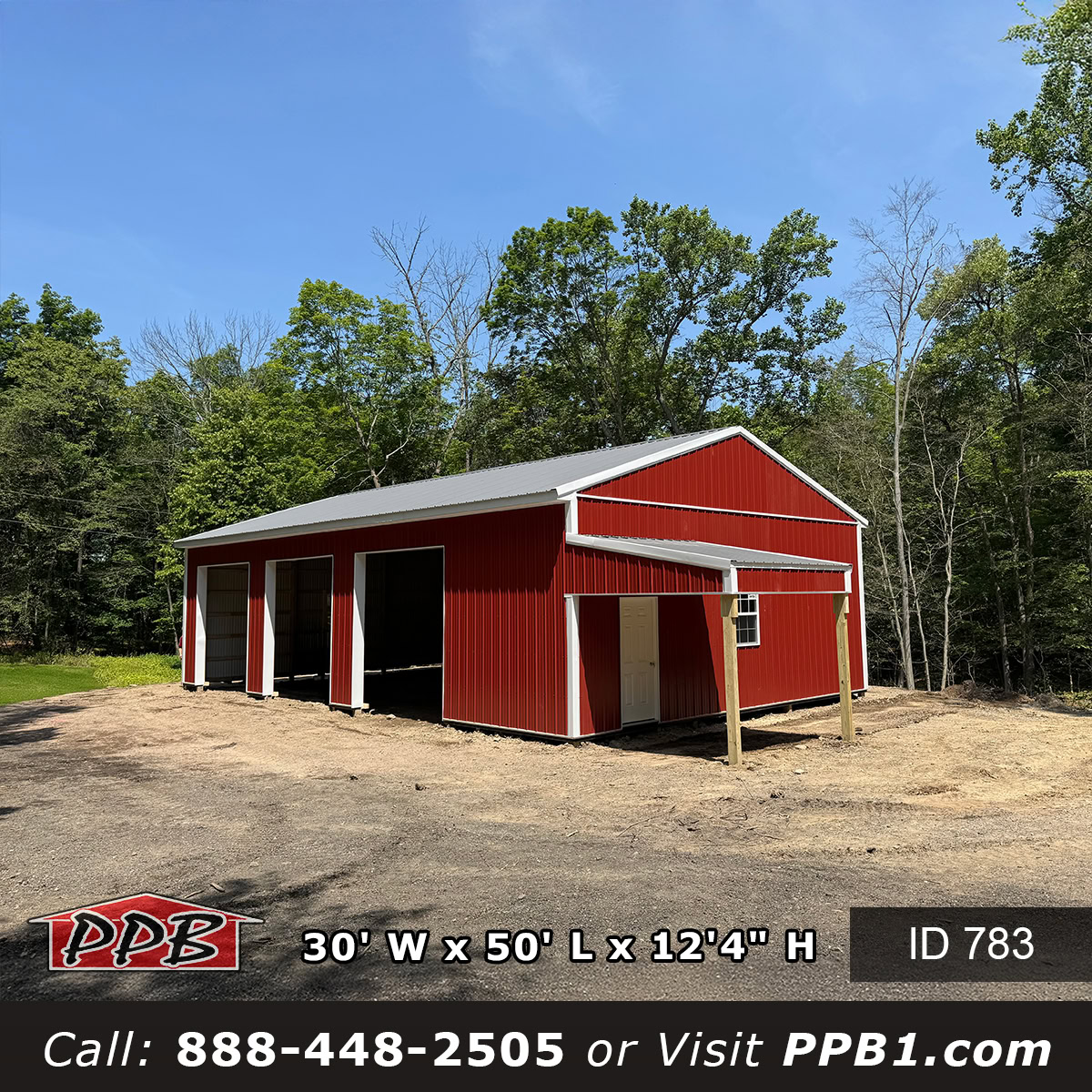 New Jersey pole barn with charcoal roof and red siding
