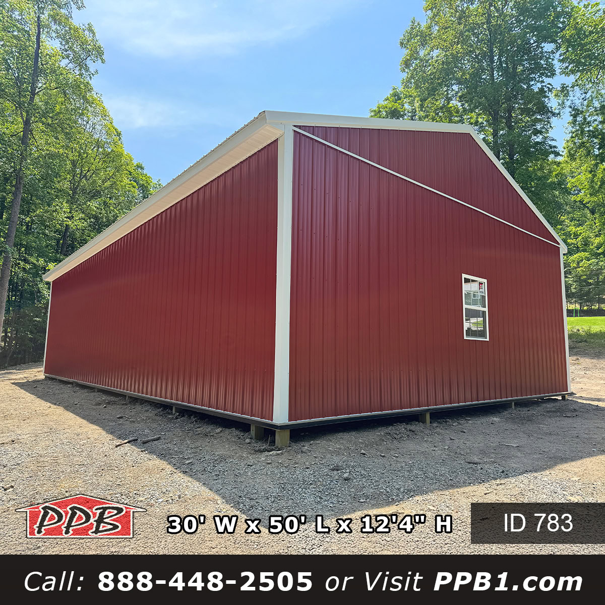 Red siding garage with post frame construction