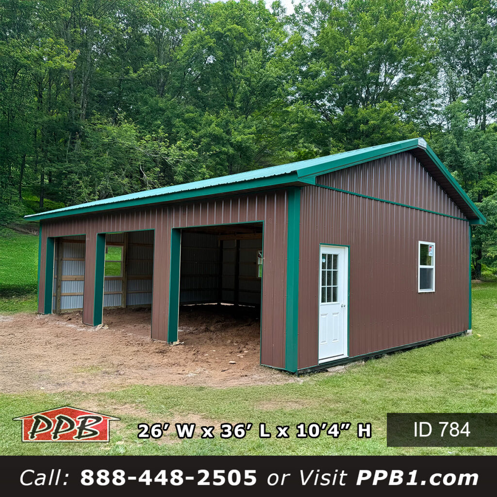 784 26x36x10 pole barn garage with ivy green metal roof