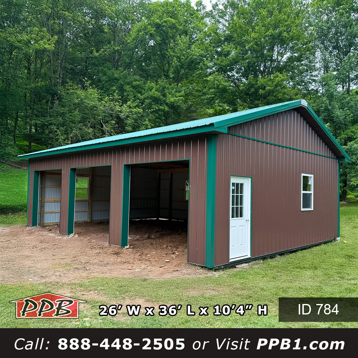784 26x36x10 pole barn garage with ivy green metal roof