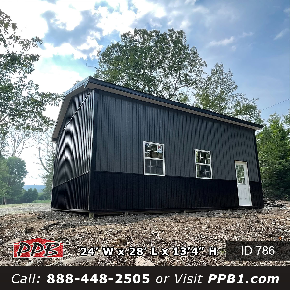 786 24x28x13 pole barn garage with charcoal siding