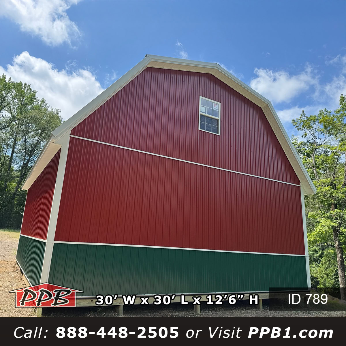 red siding garage with gambrel roof