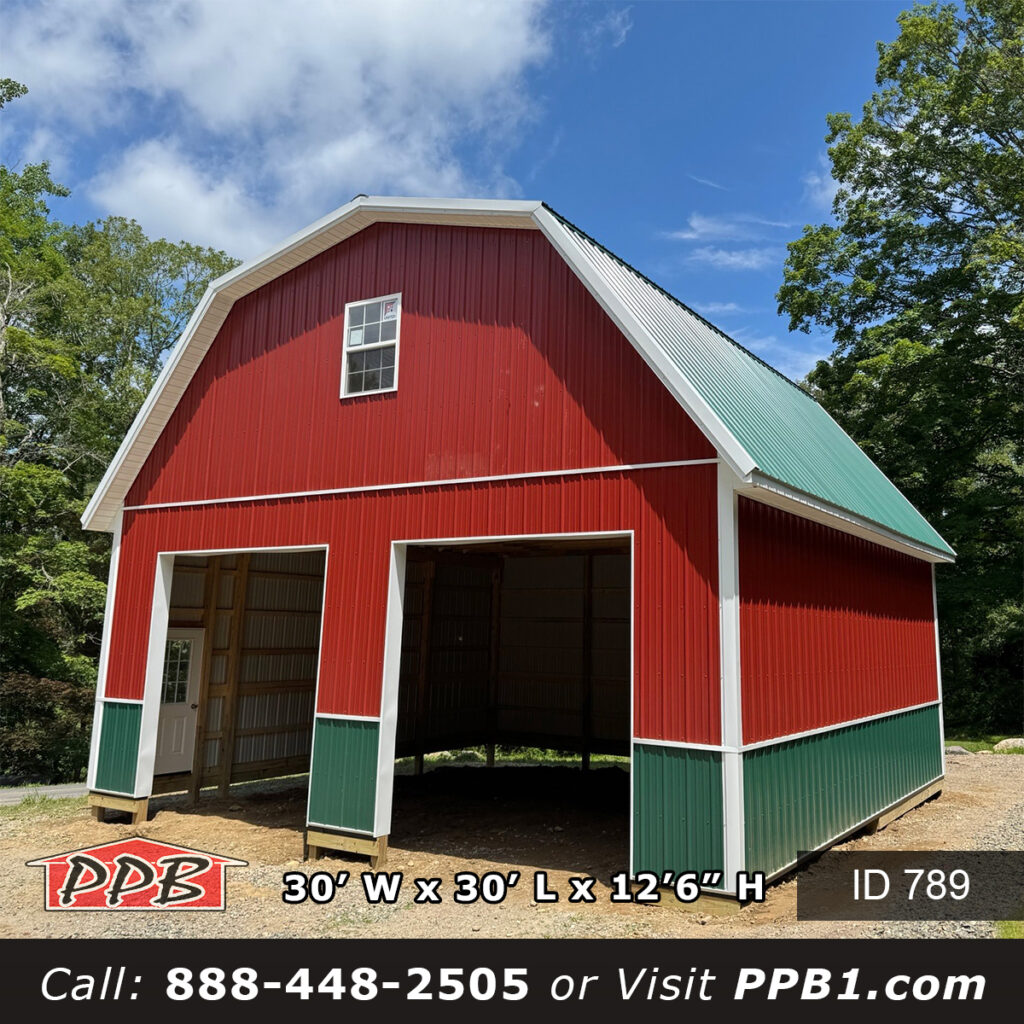 789 30x30x12 gambrel garage with ivy green roof
