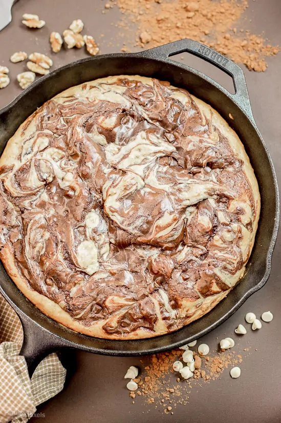 Marbled skillet brownie cake from Plating Pixels, perfect for dessert lovers.