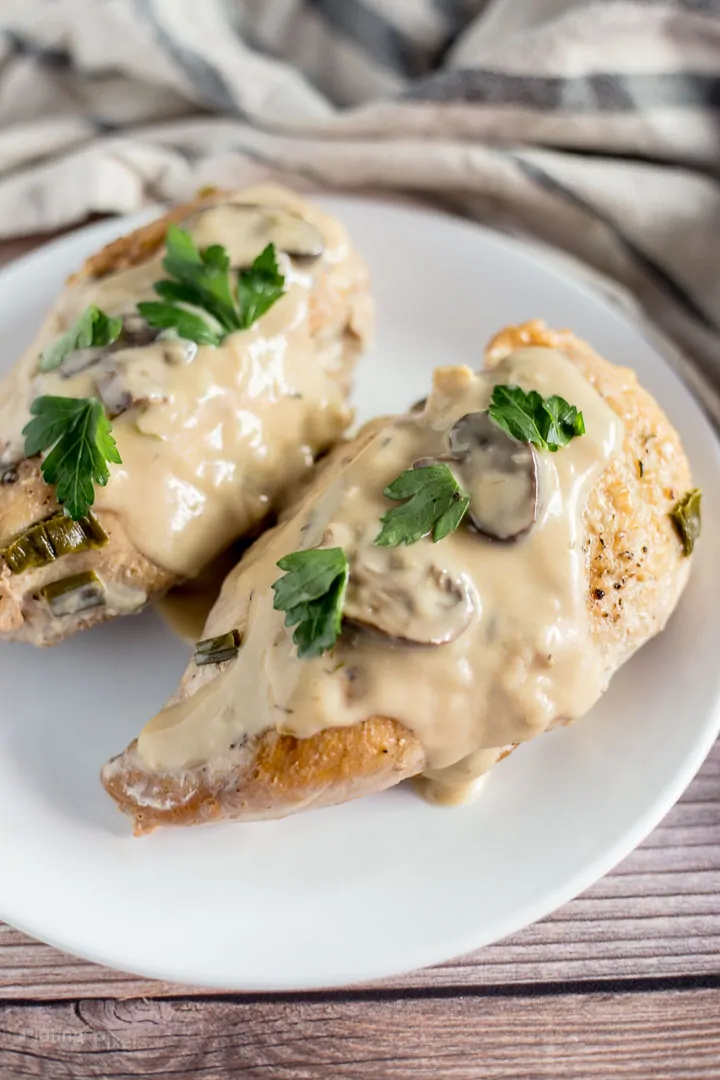 Slow Cooker Turkey Marsala with mushroom sauce and fresh herbs.