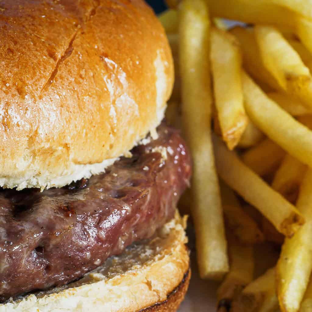 Burger and fries close up