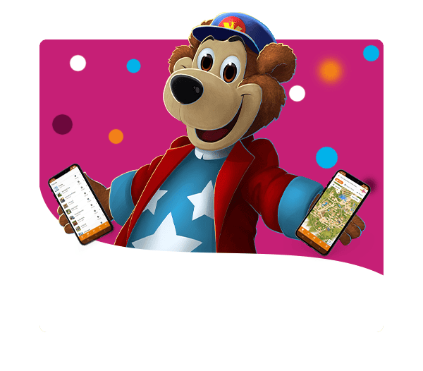 Illustrated bear holding two mobile phones