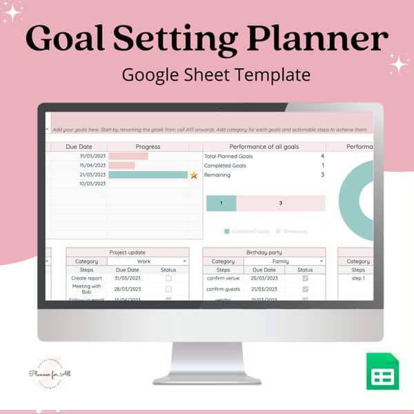 Business Spreadsheets to Sell on Etsy 6 Goal setting planner digital template for Google Sheets, designed for efficient goal tracking, project management, and milestone planning, ideal for personal or professional organization.