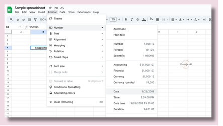 how to format numbers as dates in Google Sheet spreadsheet