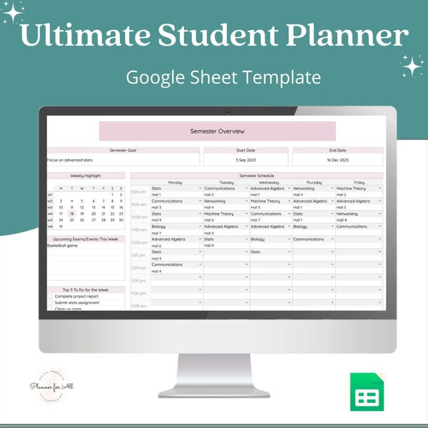 
academic spreadsheets to sell on Etsy: student planner