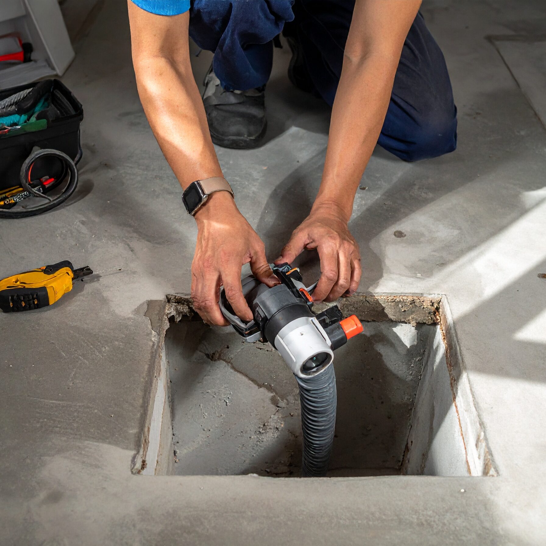 Expert Plumber Performing Sewer Camera Drain Inspection Service