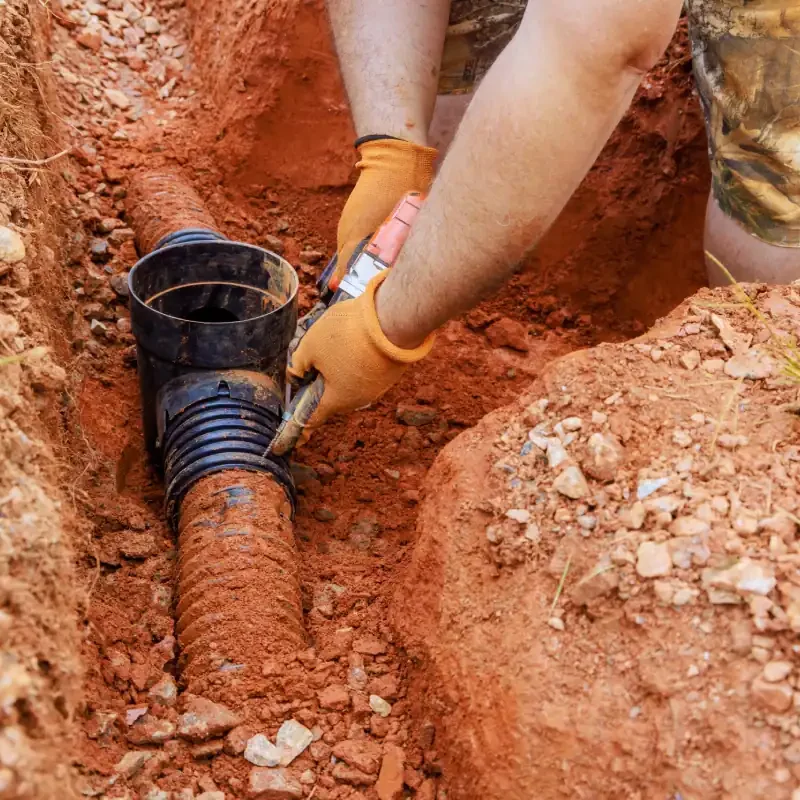 Worker-Installing-Drain-Pipe-Trench