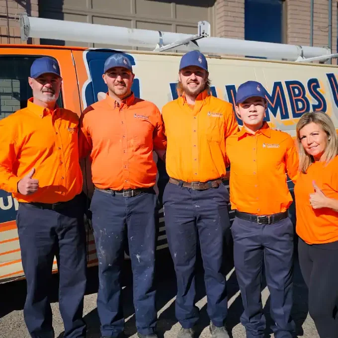 Plumbs-Up-Plumbing-And-Drains-Team-With-Service-Van