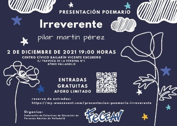 Irreverte presentación de poesía y recital de Pilar Martín Pérez en Valladolid. Entrada gratuita, capacidad limitada, reserva en línea.