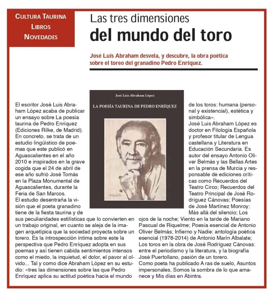 Poetry toro poem, literary analysis, and Pedro Enríquez inspired poetry magazine.