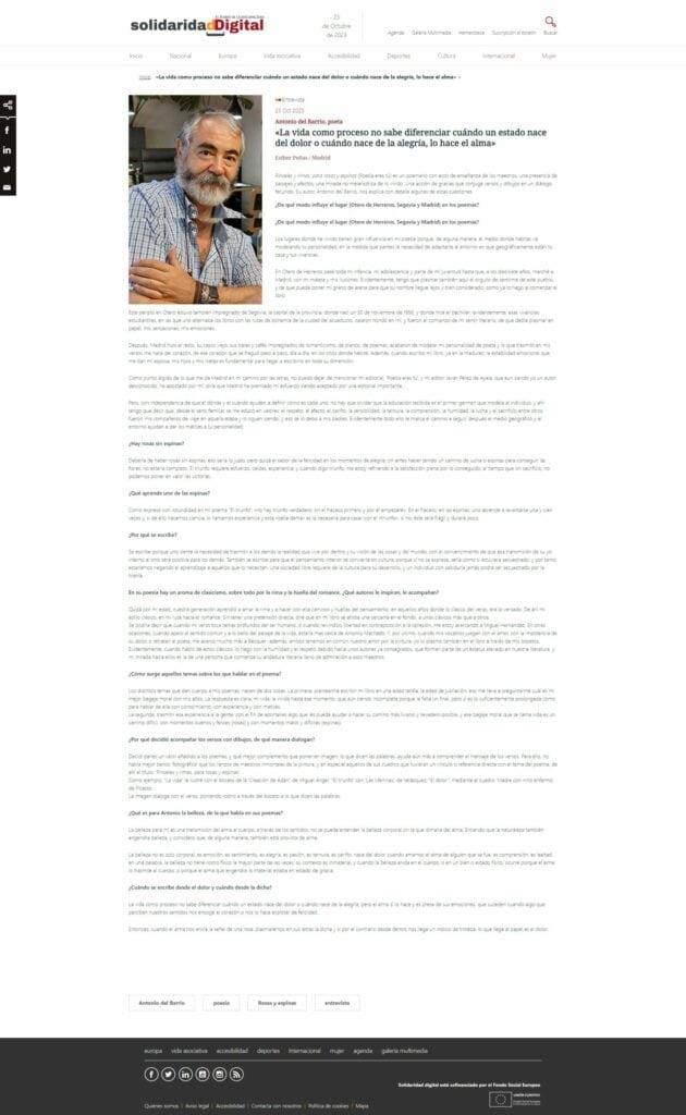 Bright smiling poet Antonio del Barrio features in Poesía eres tú magazine, discussing poetry, life, and inspiration.