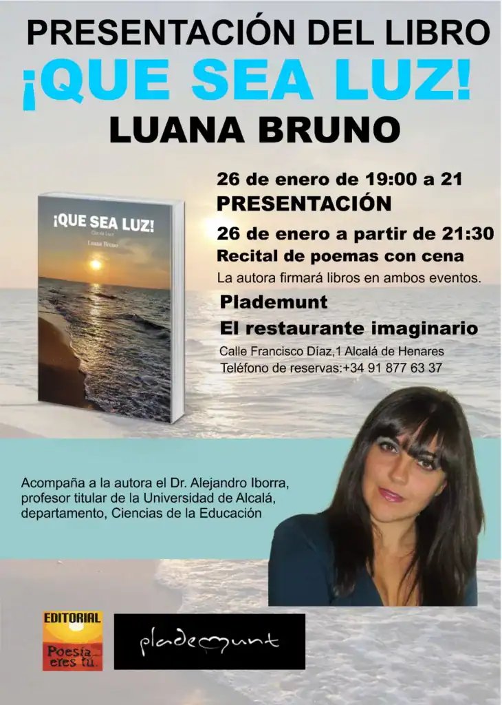 Poetry book presentation "¡Que Sea Luz!" by Luana Bruno at Poesía eres tú journal.