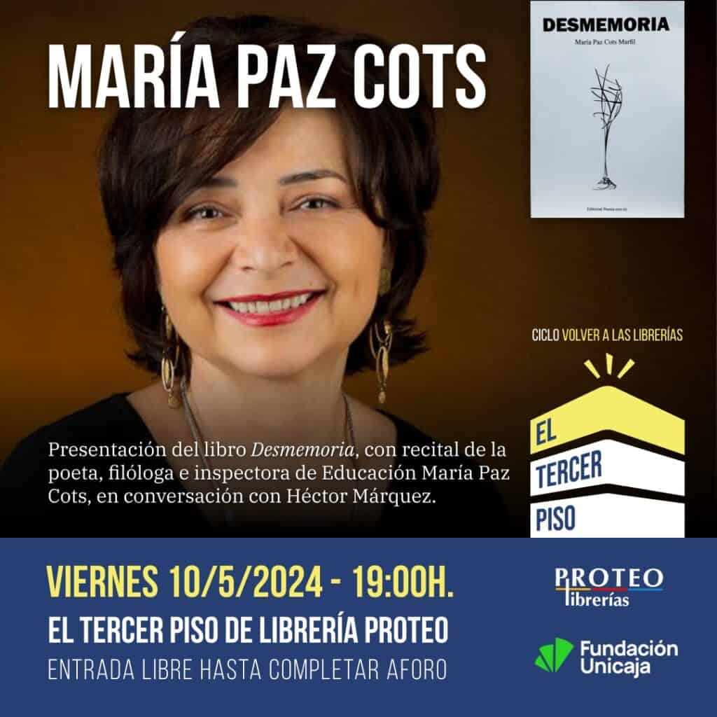 Poetry book presentation, Maria Paz Cots, literary event, book launch, Desmemoria poem, library event, literary discussion.