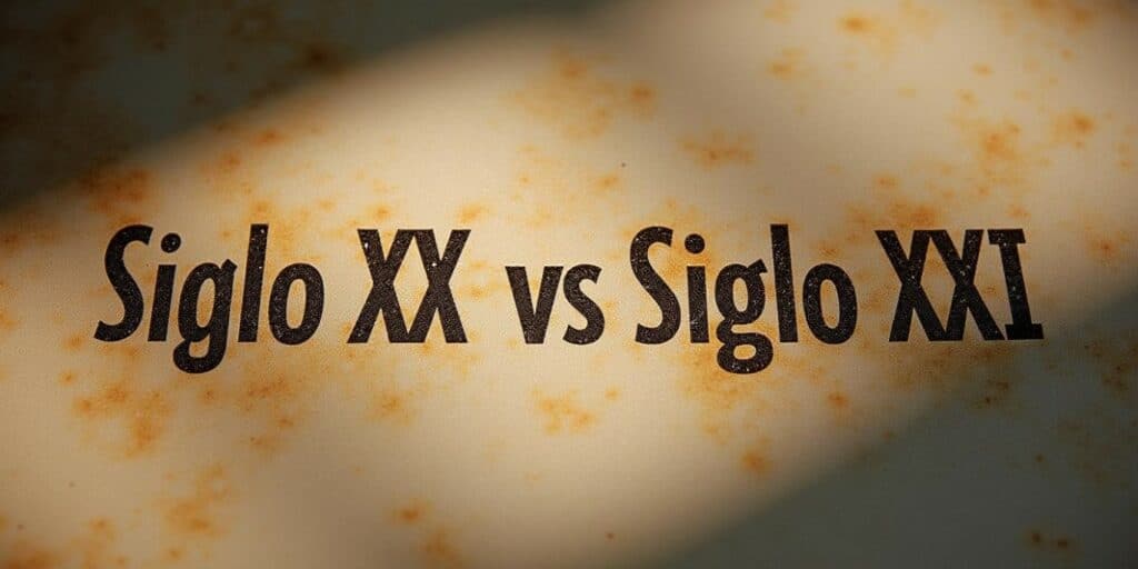 Vintage rusted metal sign comparing 20th century and 21st century, representing evolution over time.