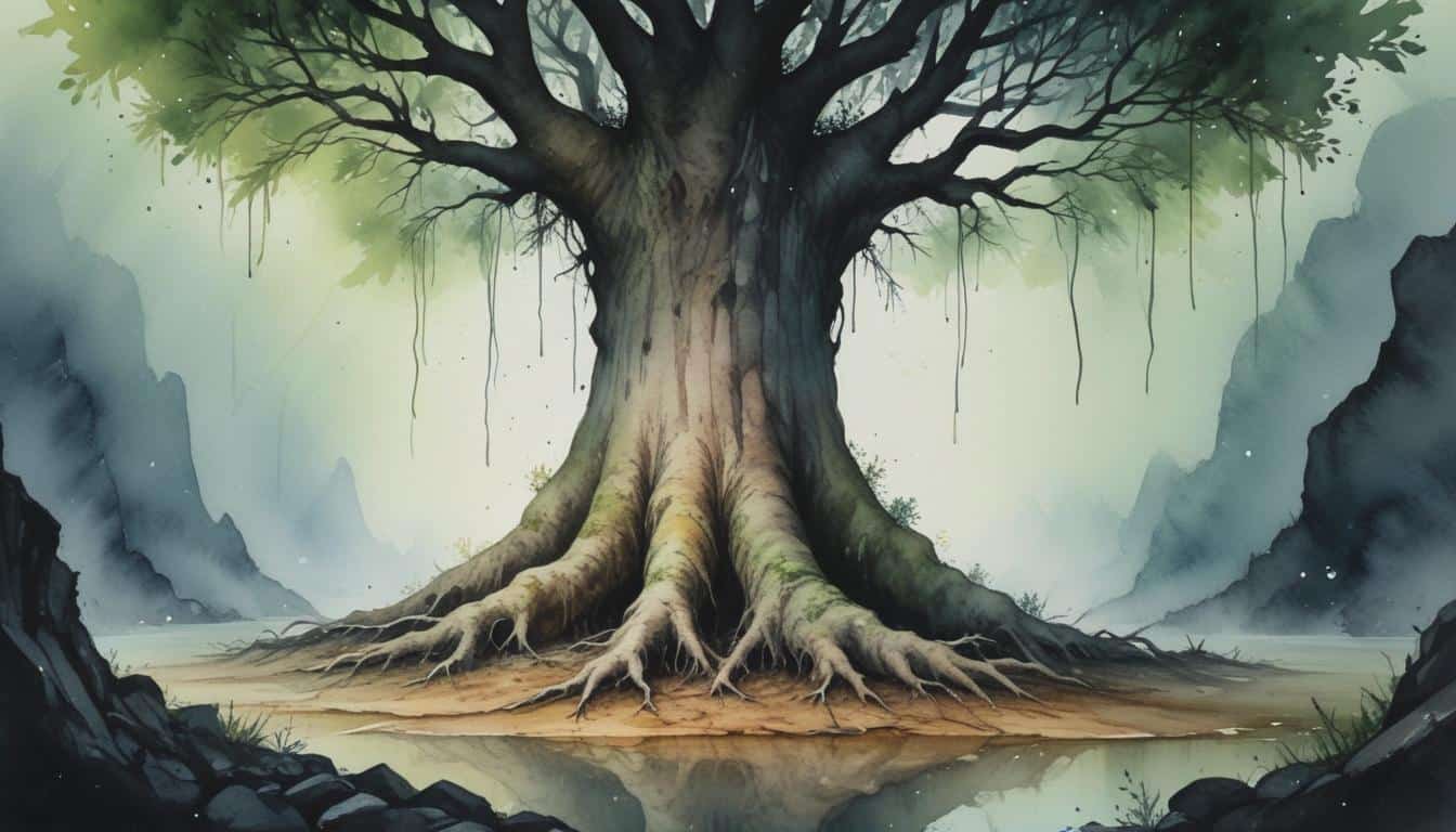 Ancient tree painting symbolizing poetry, nature, and inspiration in poetic artistry.