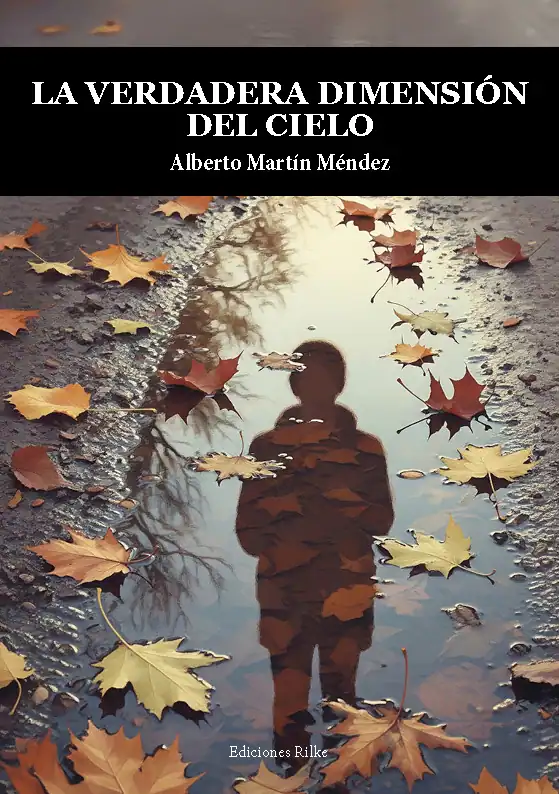 Youth reflection in a puddle with fallen autumn leaves, capturing the essence of poetry and nature.