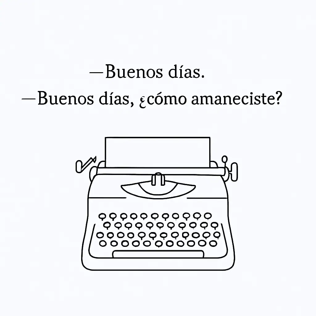 Una máquina de escribir con diálogo filosófico sobre días y despertar.