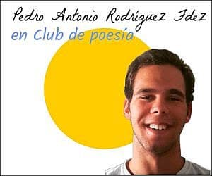 Portrait of a young man smiling against a white background with colourful text and a yellow circle.