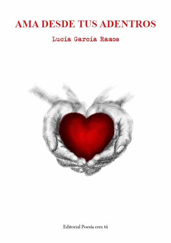 Heart held by hands, poetry, love, emotion, book cover.