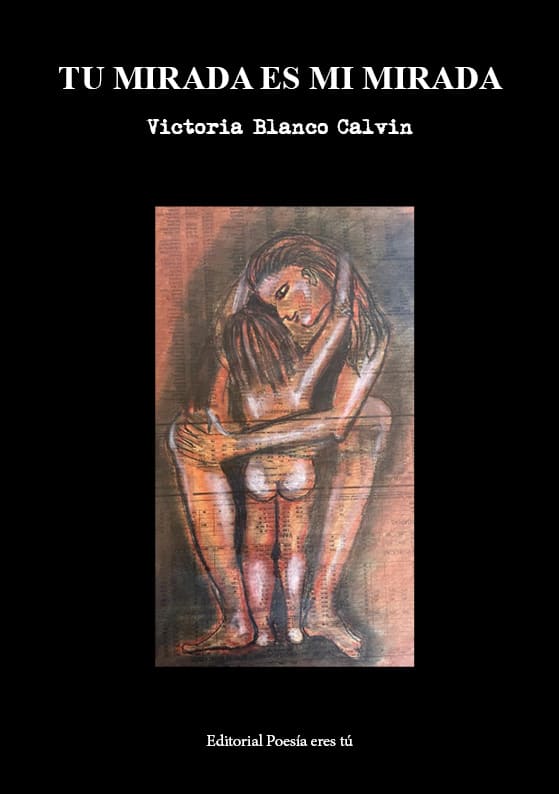 Emotional poetry book cover with intertwined figures, focus on love and connection.