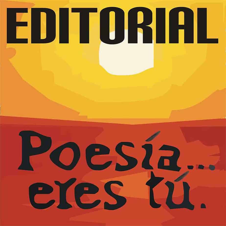 Bright sun illustration promoting poetry books, featuring bold text “Editorial Poesía eres tú” for poetry enthusiasts.