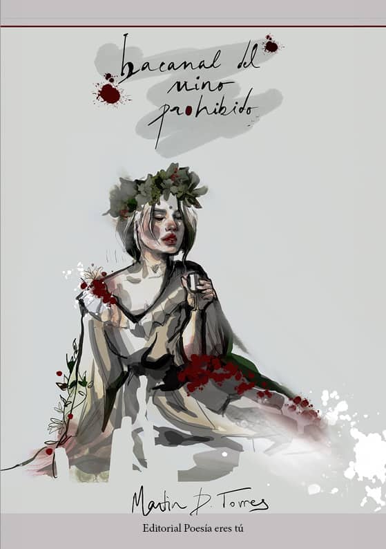 Deluxe poetry book cover with poetic title, artistic illustration of a woman with a flower crown reading, emphasizing poetic and literary themes.