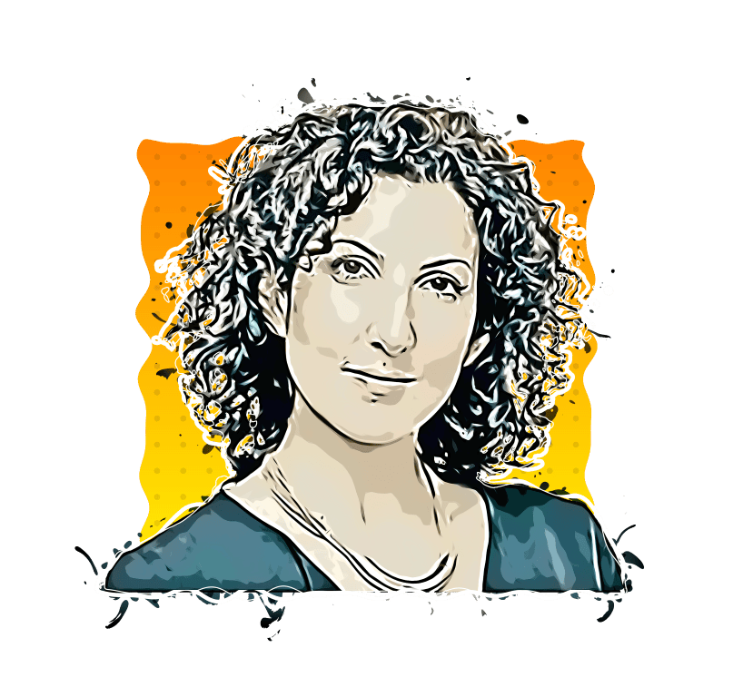 A vibrant illustration of a woman with curly hair, representing poetry and literary art.