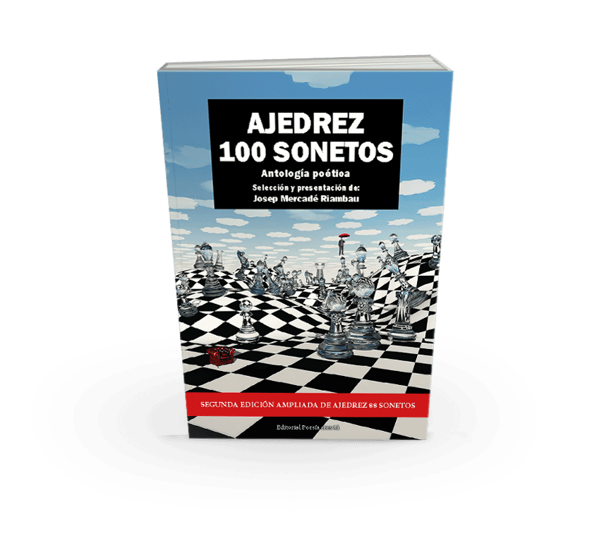 Chess poetry book cover with chessboard and pieces for poetic and literary themes.