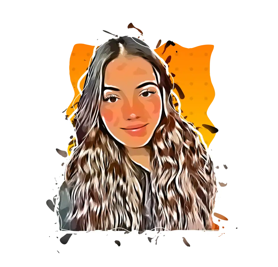 Young woman with long wavy hair, creative digital illustration for poetry book branding.