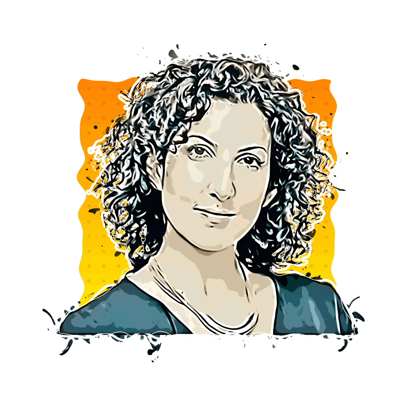 Colourful illustration of a woman with curly hair representing poetry and literature.