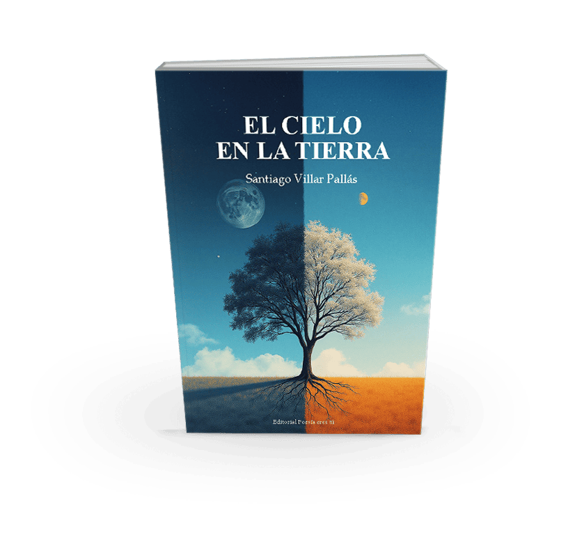 Moon and sky with tree in book cover image, poetic themes, nature, and celestial imagery.