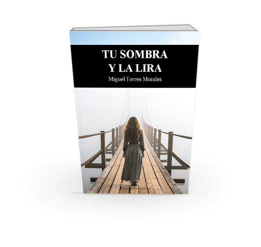 Shadows and poem book cover featuring a woman on a foggy bridge for poetry books SEO.