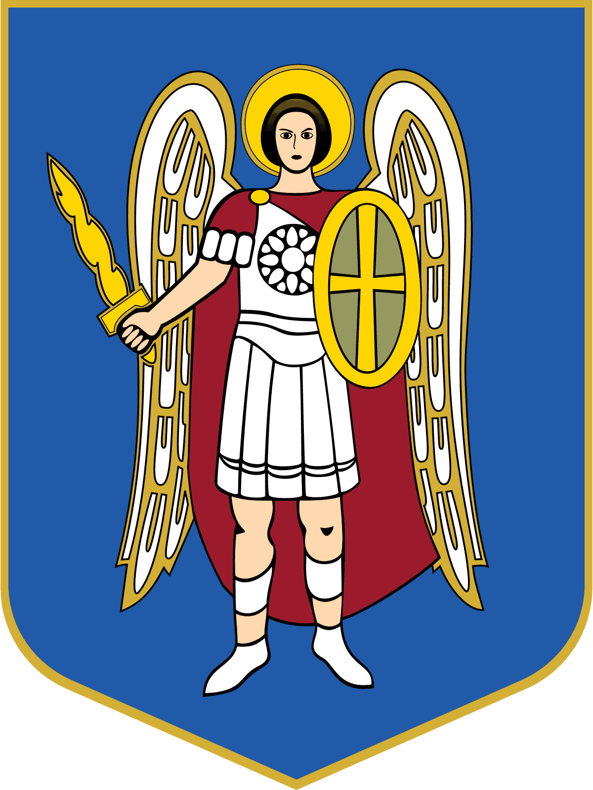 Герб Києва з ангелом у центрі, символ міста та його історії.