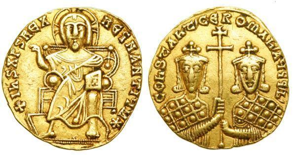 Золота монета з зображенням князя та хрестів, історична реліквія.