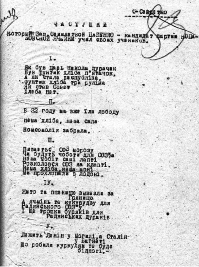 Документ з рукописним текстом про Голодомор 1932–1933 років.