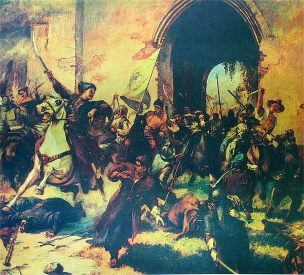 Козаки штурмують ворота під час історичної битви.