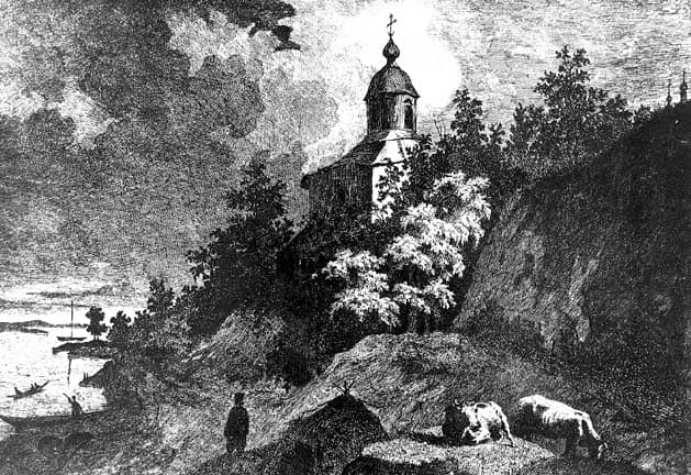 Козацька церква на пагорбі в стилі бароко, історичний архітектурний пам'ятник.