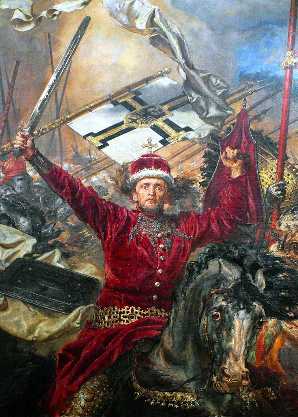 Мужній гетьман на коні з мечем під час битви, історична сцена.