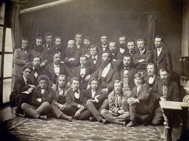 Групове фото історичних діячів у класичному стилі, 19 століття.