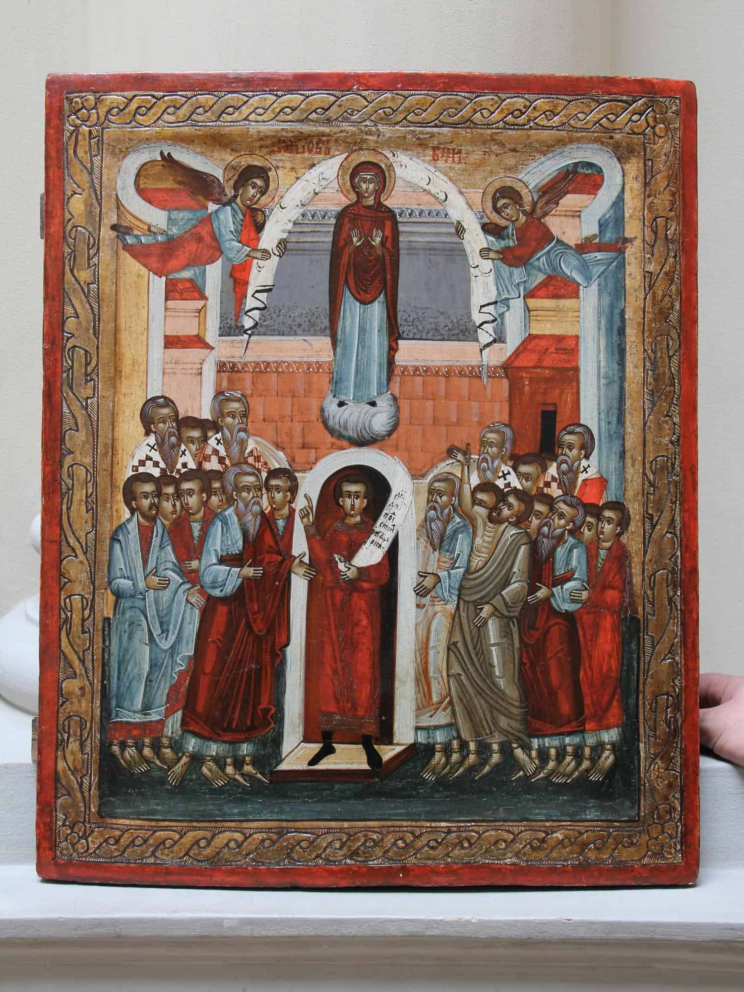 Барокова ікона Покрови з зображенням святих і ангелів.